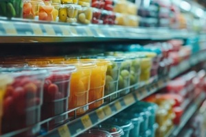 plastic fruits packages in a mall